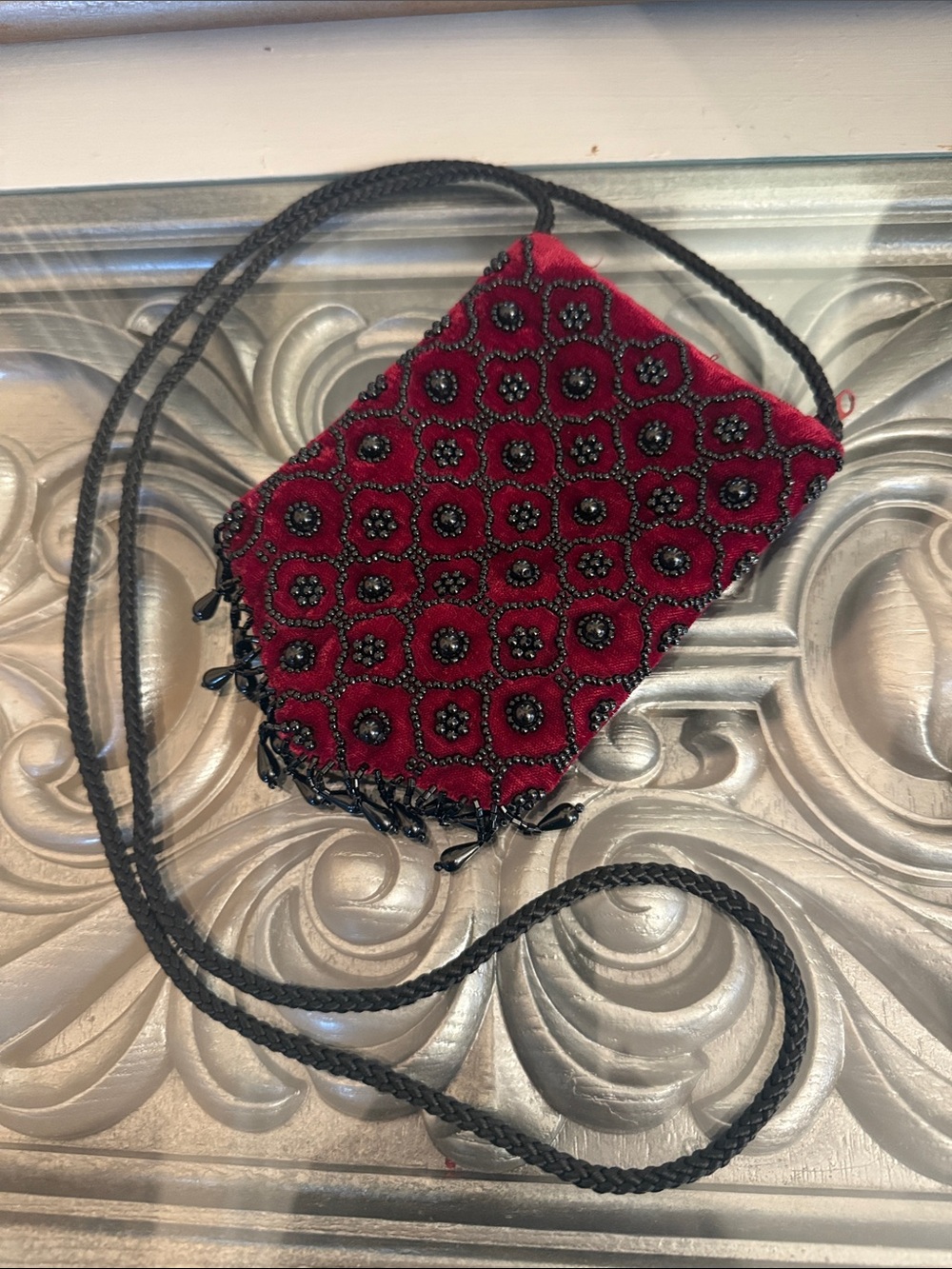 Beaded Crimson Velvet Embellished Micro Crossbody Bag Target